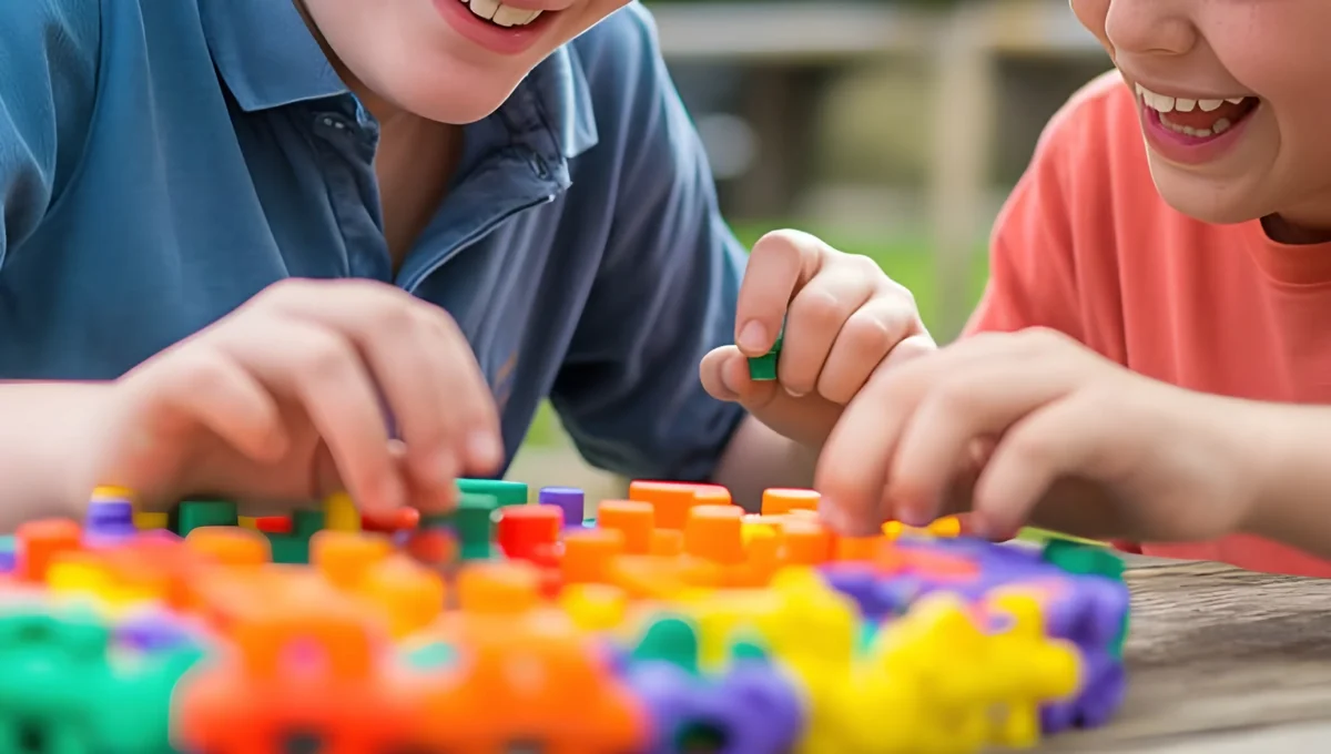 Criança brincando com peças coloridas de encaixe